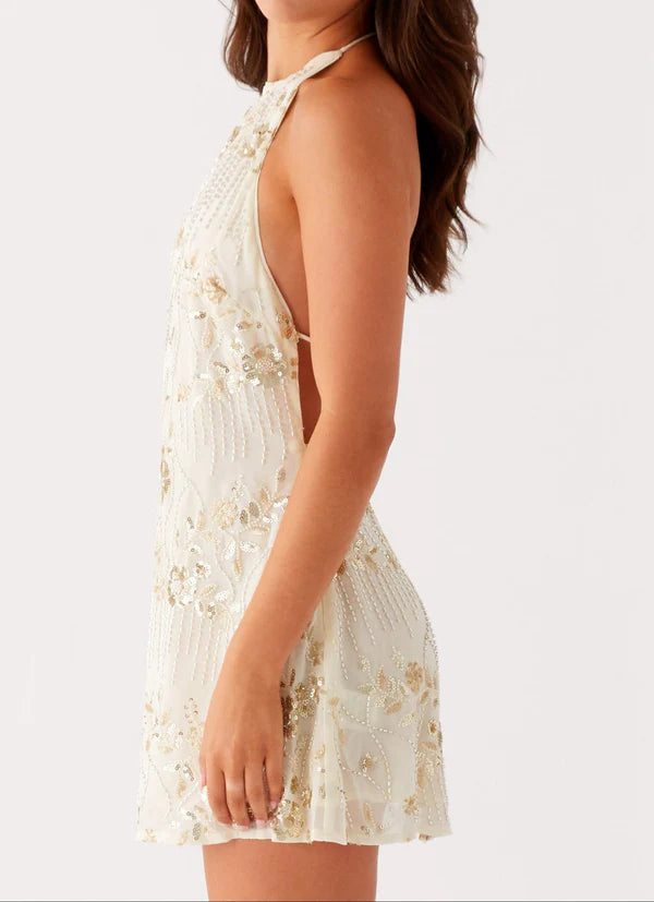 Regina Perlenbesetztes Minikleid – Gelb