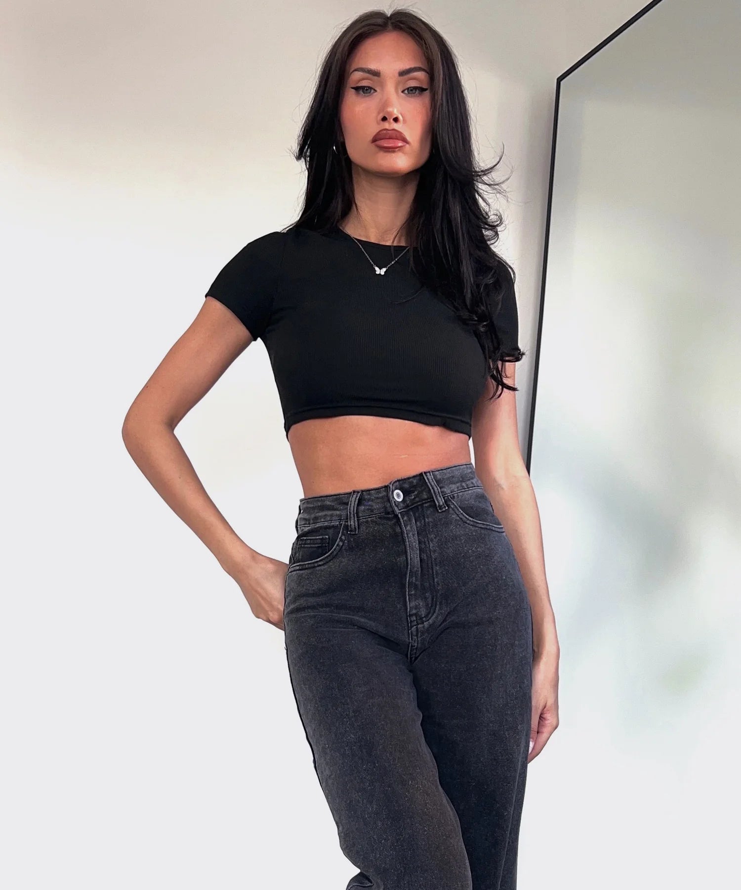 Stretch Wide Leg Jeans dunkel Grau