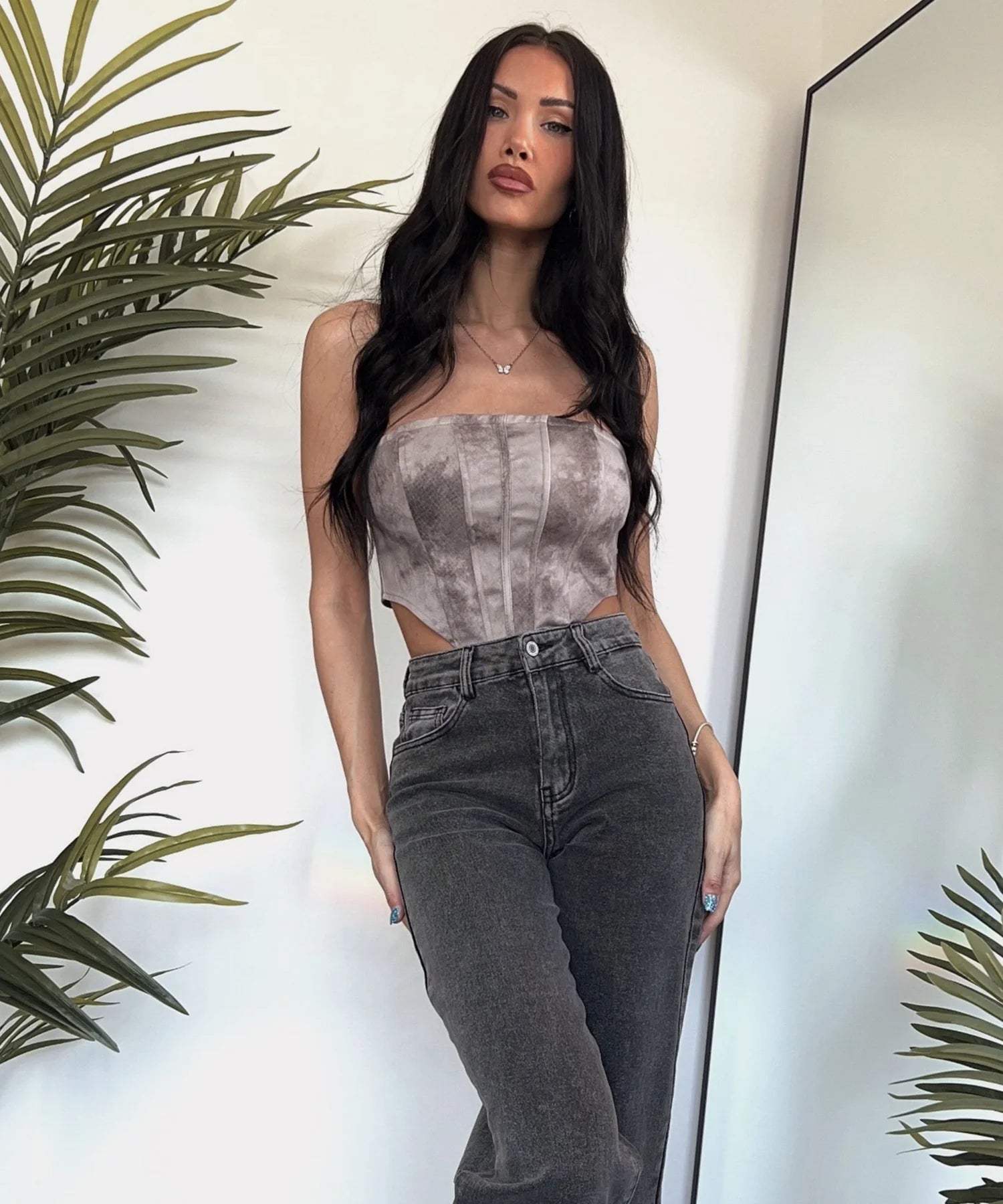 Stretch Wide Leg Jeans Mid Grau