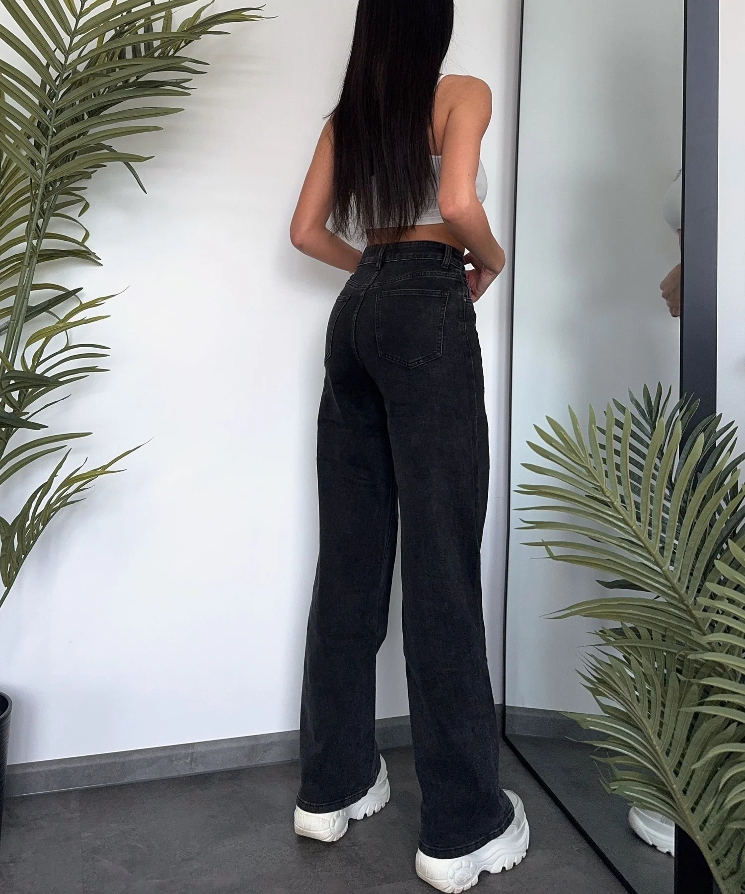 Stretch Wide Leg Jeans Schwarz