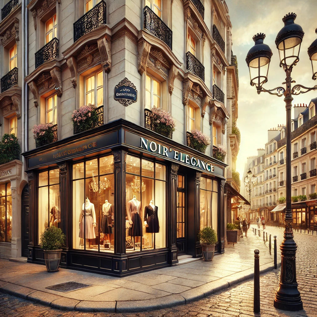 DALL_E_2025-03-01_22.12.46_-_A_charming_Parisian_street_with_a_boutique_named_Noir_Elegance_._The_boutique_has_a_classic_black_and_gold_sign_large_display_windows_showcasing_ele_451ffb15-b30b-4e3a-9766-a3e10714a379.webp