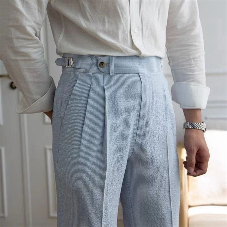Noir Azure Luxe – High-Waisted Striped Pants