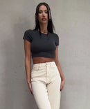 Stretch Wide Leg Jeans Beige