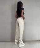 Stretch Wide Leg Jeans Beige