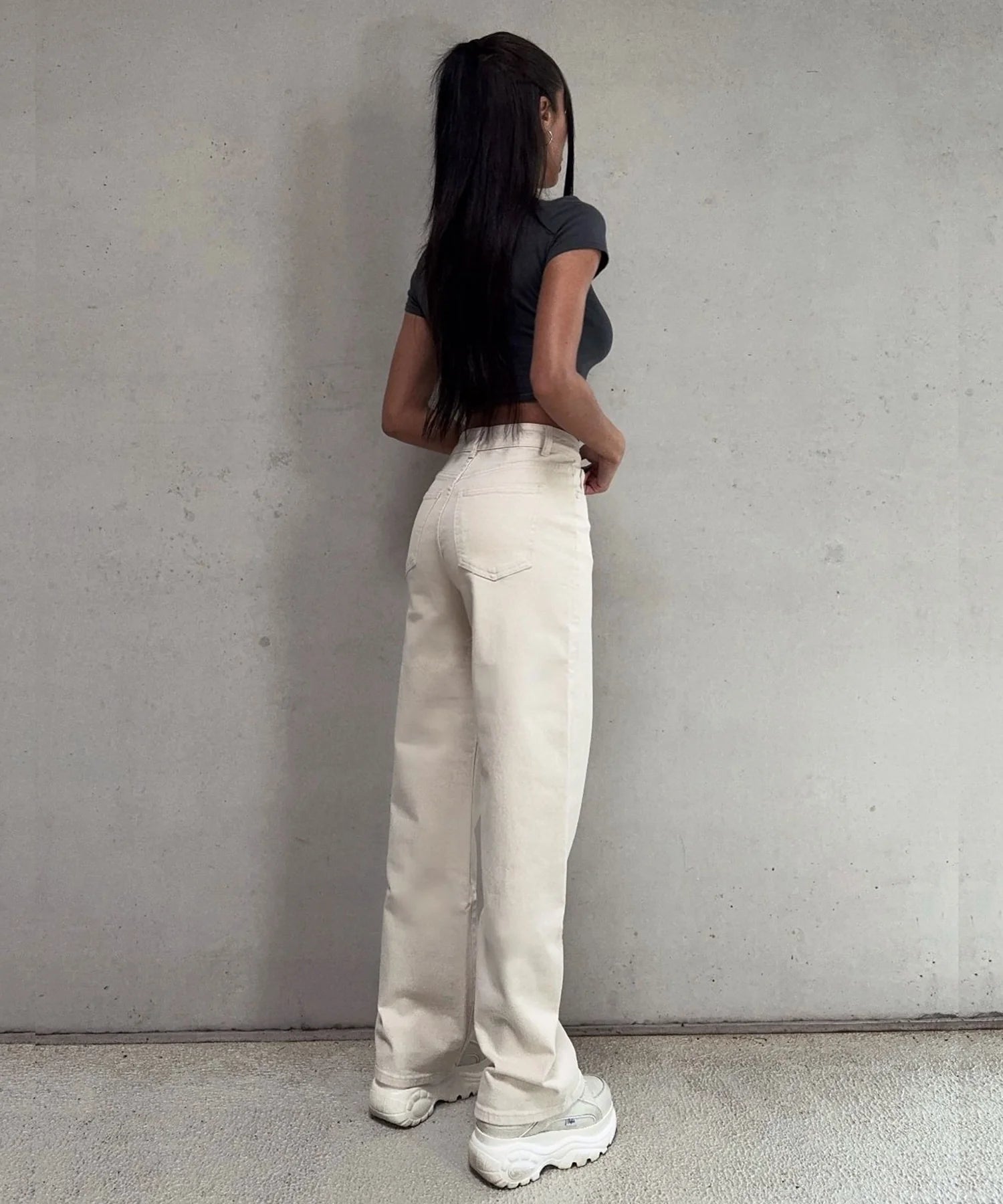 Stretch Wide Leg Jeans Beige