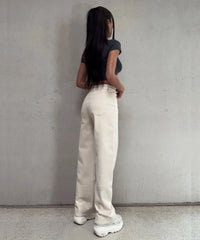 Stretch Wide Leg Jeans Beige