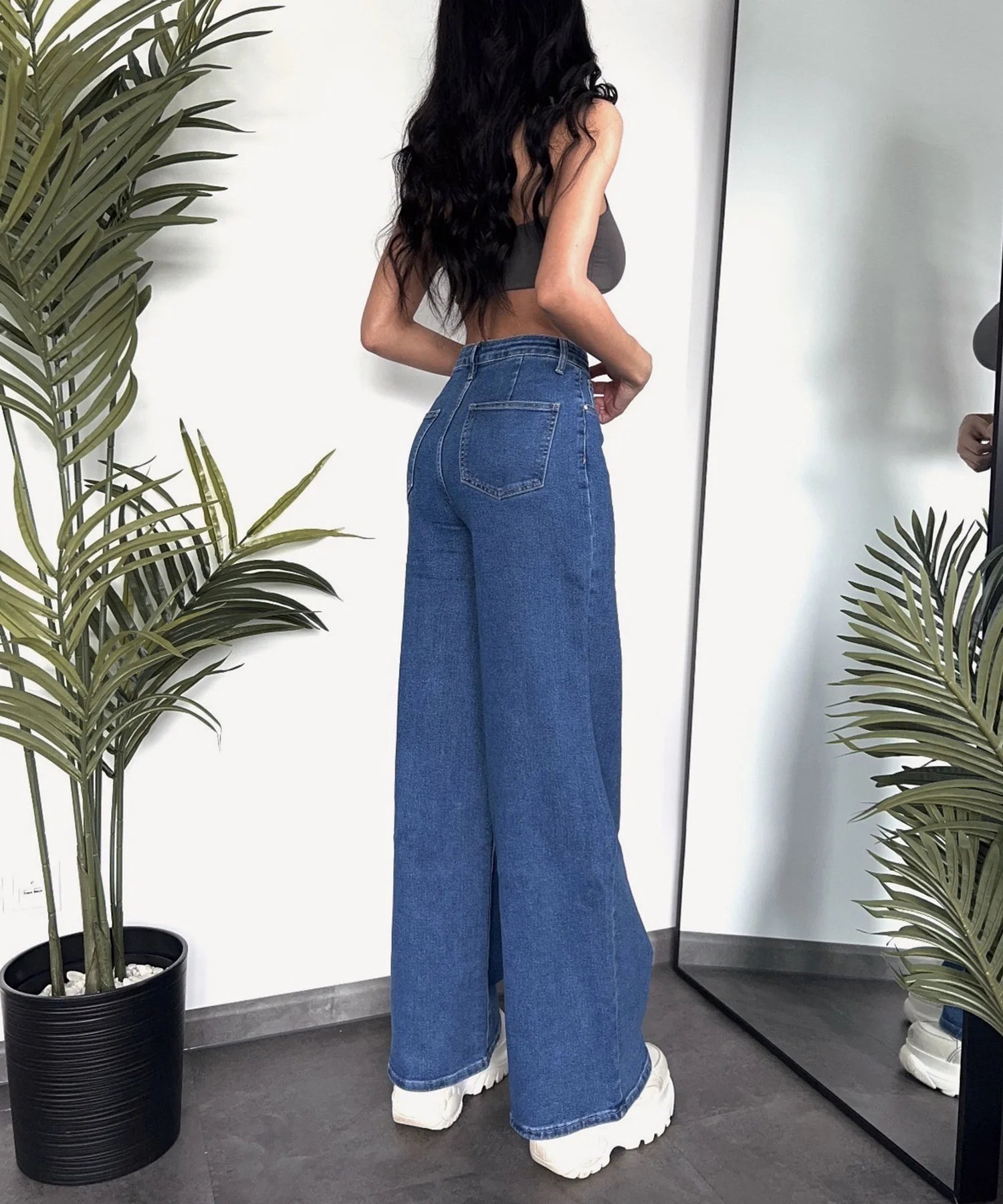 Stretch Wide Leg Jeans classic Blau