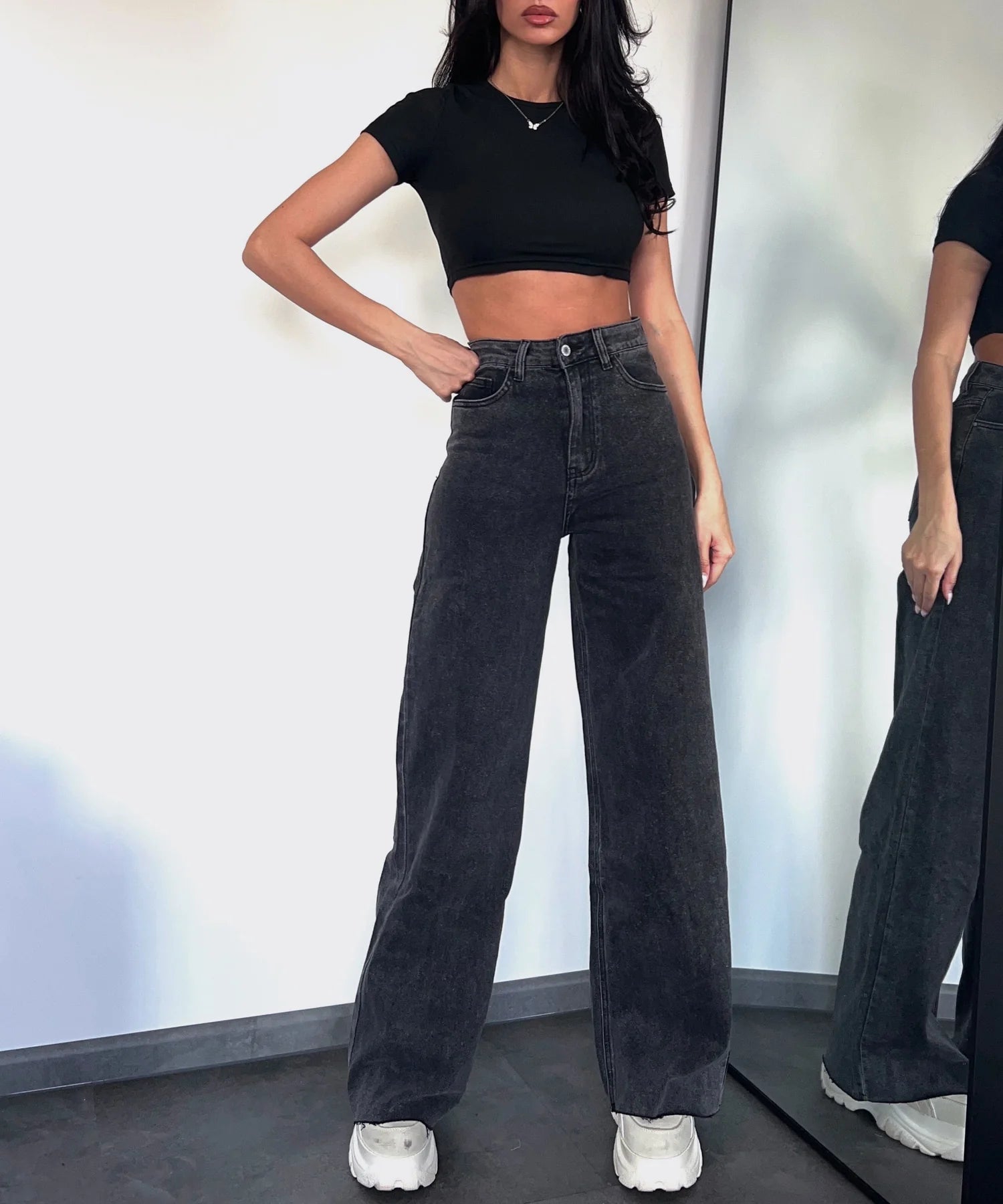 Stretch Wide Leg Jeans dunkel Grau