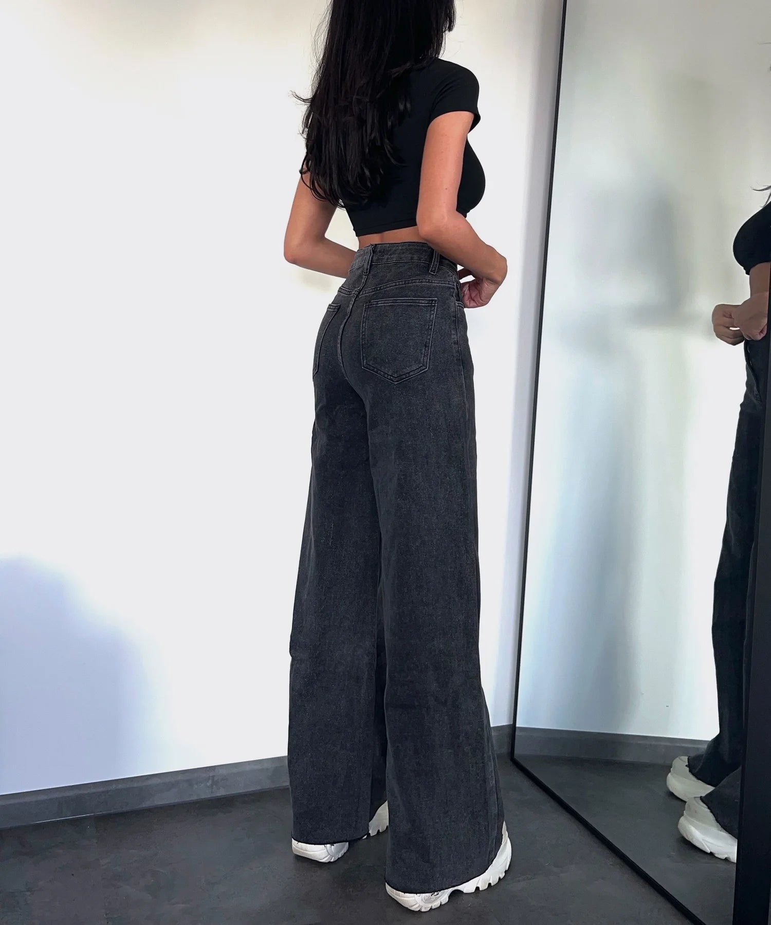 Stretch Wide Leg Jeans dunkel Grau
