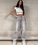 Stretch Wide Leg Jeans hellgrau