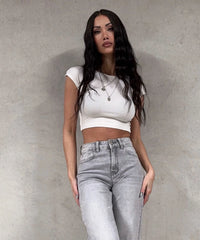 Stretch Wide Leg Jeans hellgrau