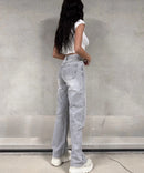 Stretch Wide Leg Jeans hellgrau