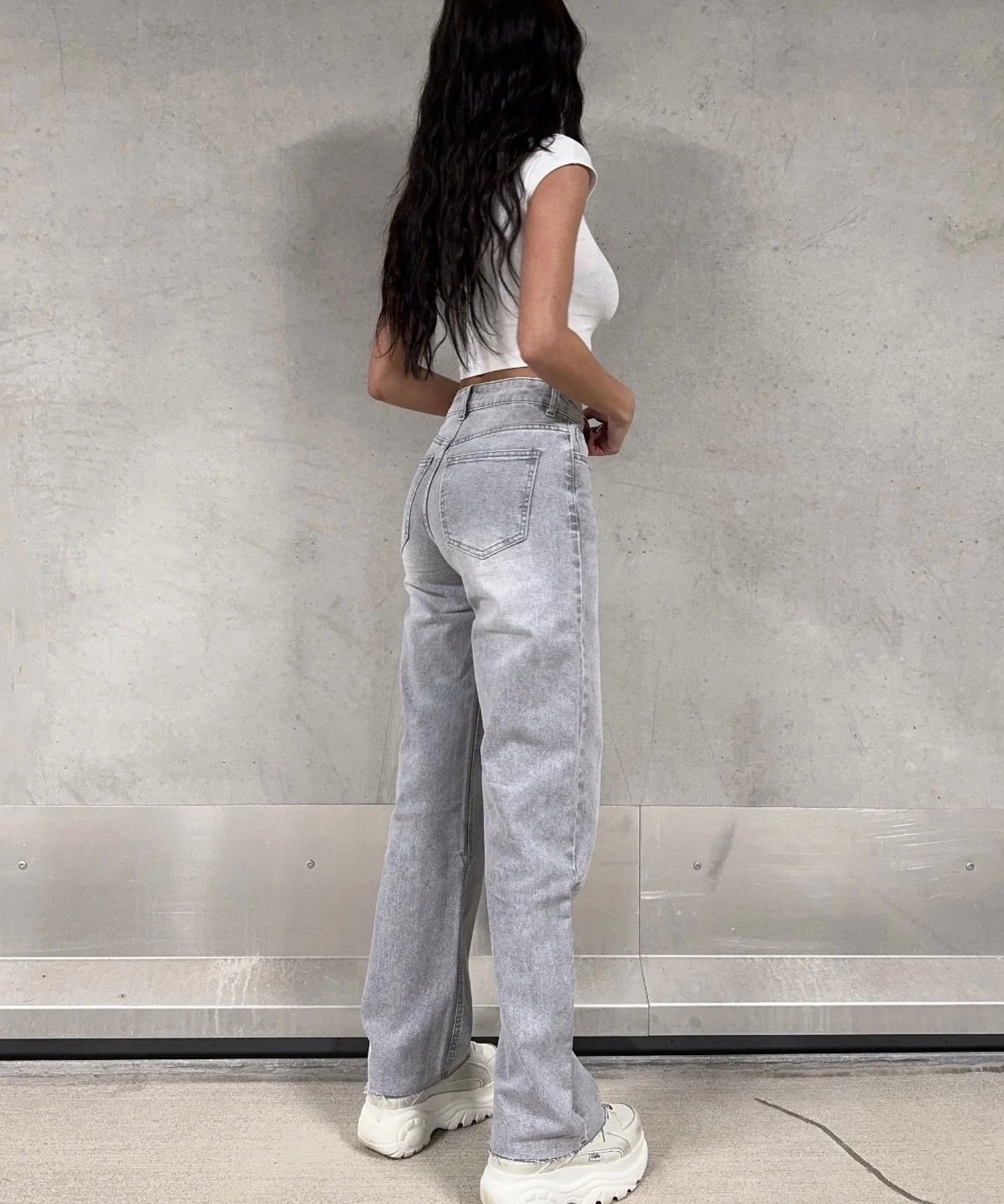 Stretch Wide Leg Jeans hellgrau