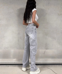 Stretch Wide Leg Jeans hellgrau