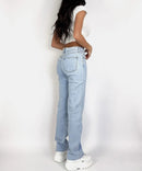 Stretch Wide Leg Jeans Herzen Blau
