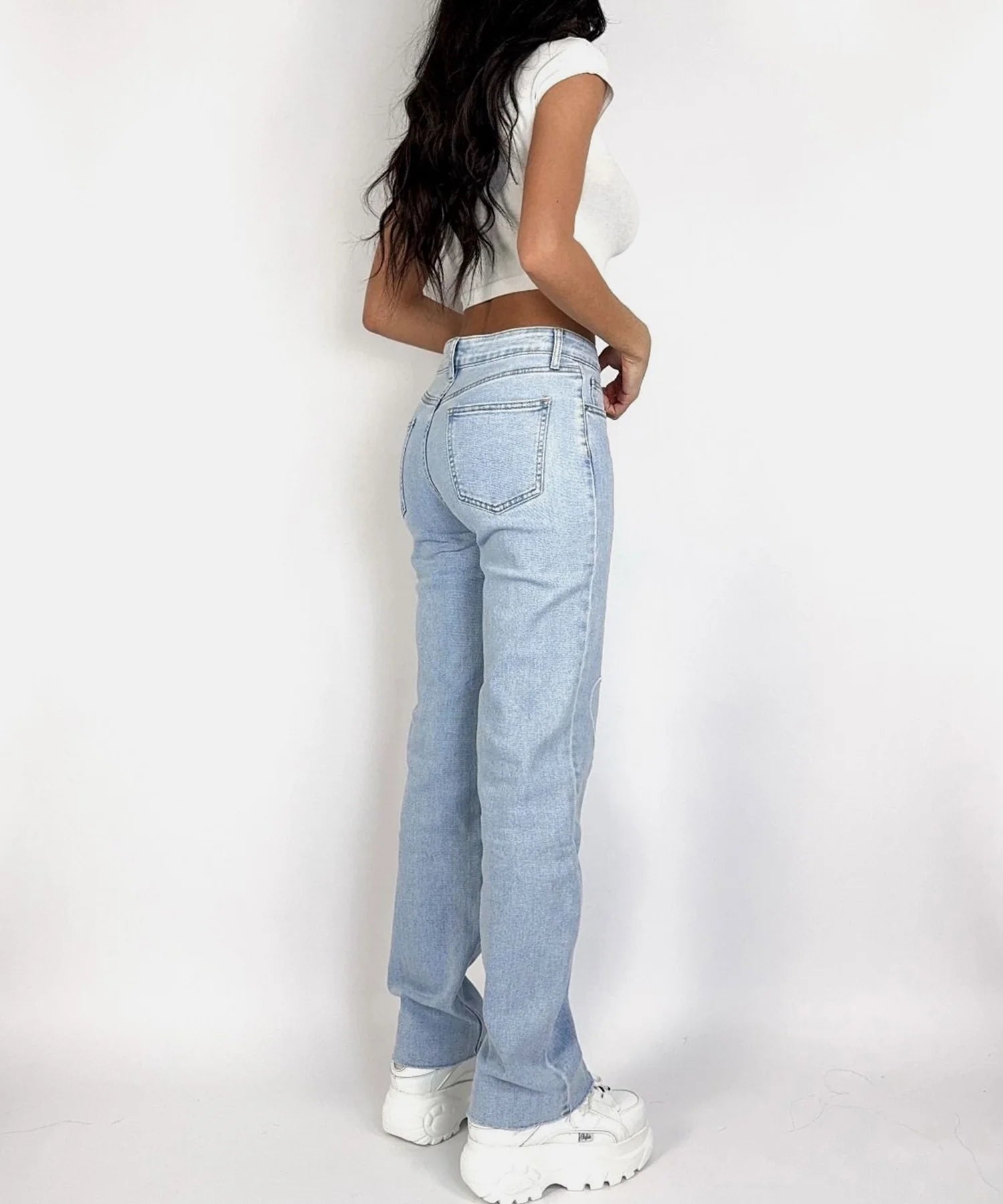 Stretch Wide Leg Jeans Herzen Blau