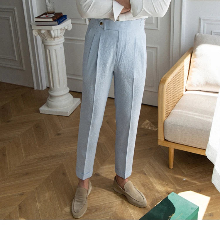 Noir Azure Luxe – High-Waisted Striped Pants