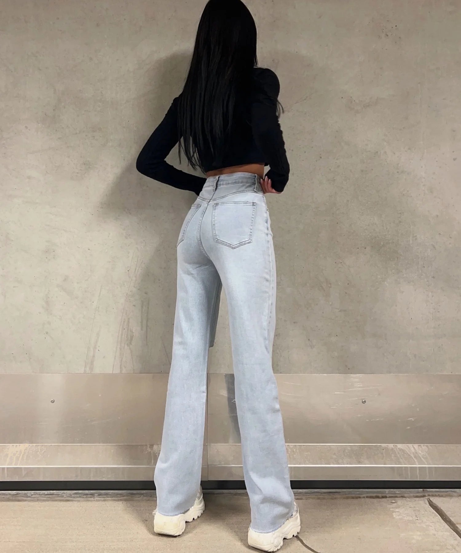 Stretch Wide Leg Jeans Sawi Blau