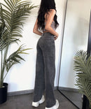 Stretch Wide Leg Jeans Mid Grau