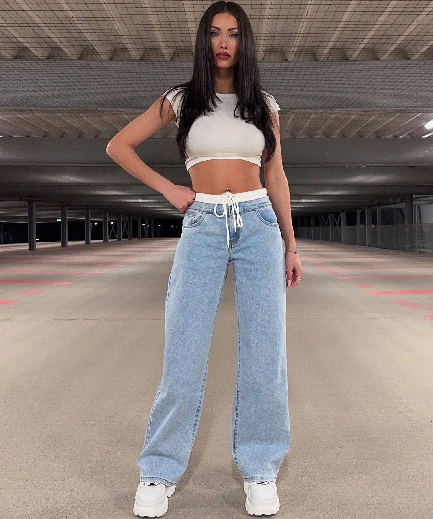 Stretch Wide Leg Jeans Blau