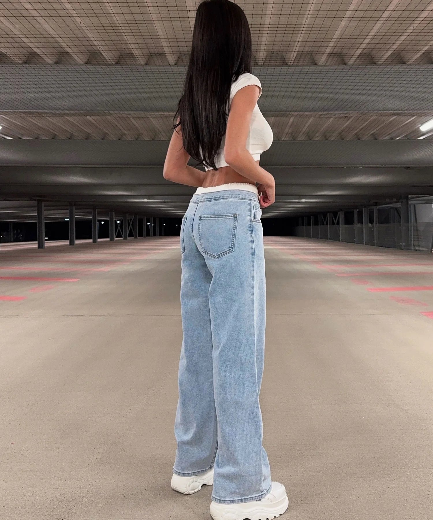 Stretch Wide Leg Jeans Blau