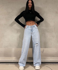Stretch Wide Leg Jeans loose  Blau